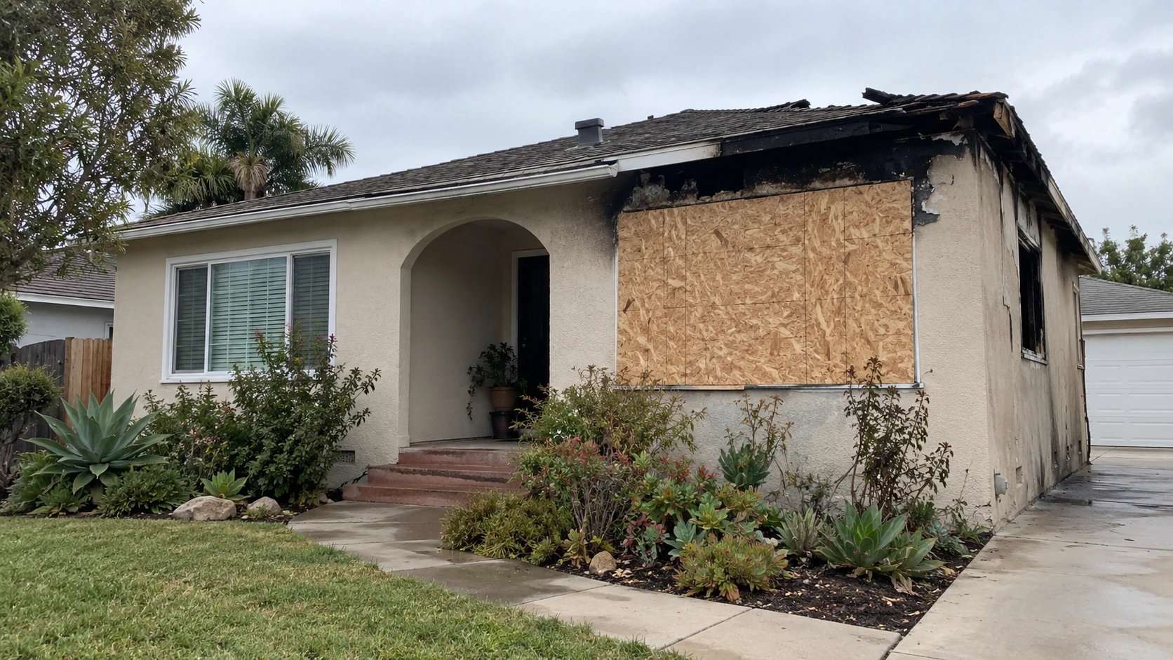 Fire-damaged San Diego house secured before an as-is sale
