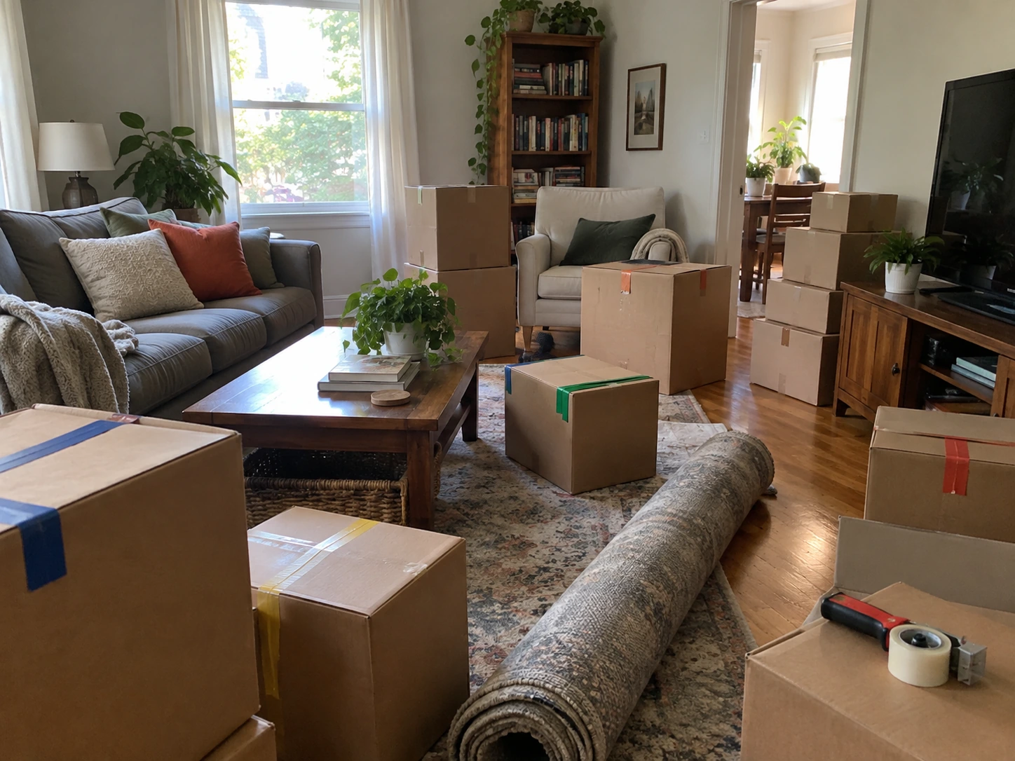 Moving boxes inside a San Diego home before relocation