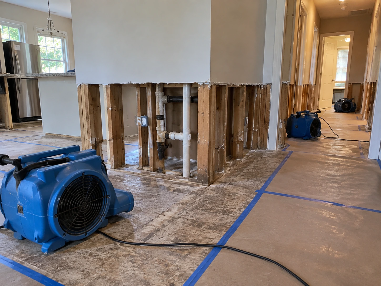 Interior of a San Diego house prepared for water damage repair