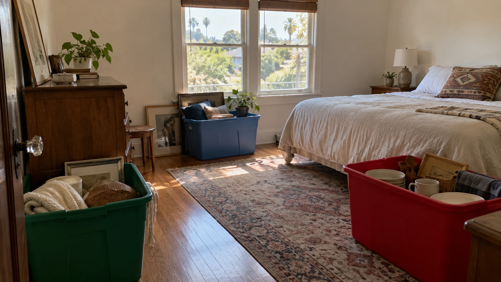 Belongings being organized inside an inherited San Diego house
