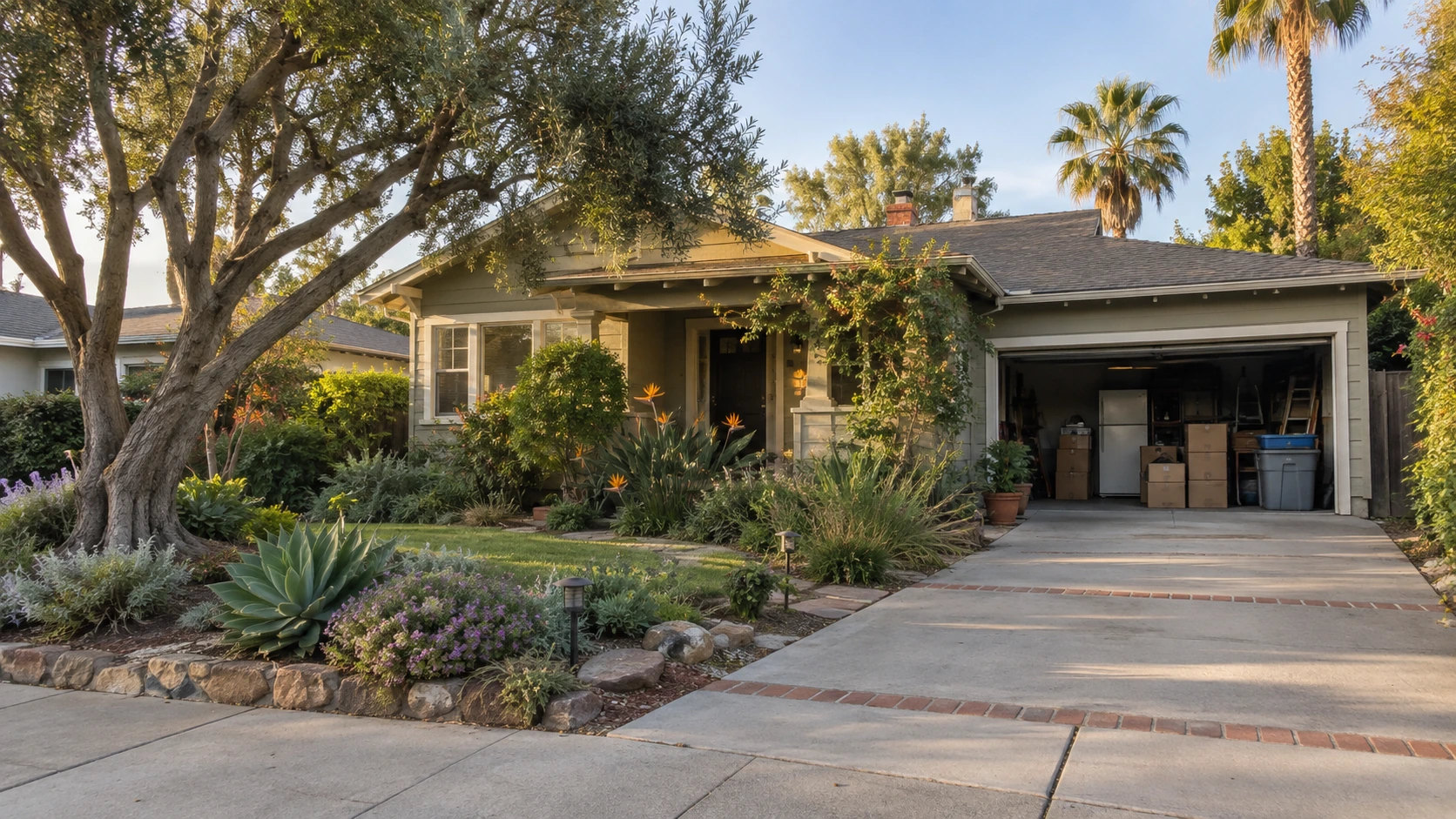 Older San Diego house prepared for a retirement downsizing sale